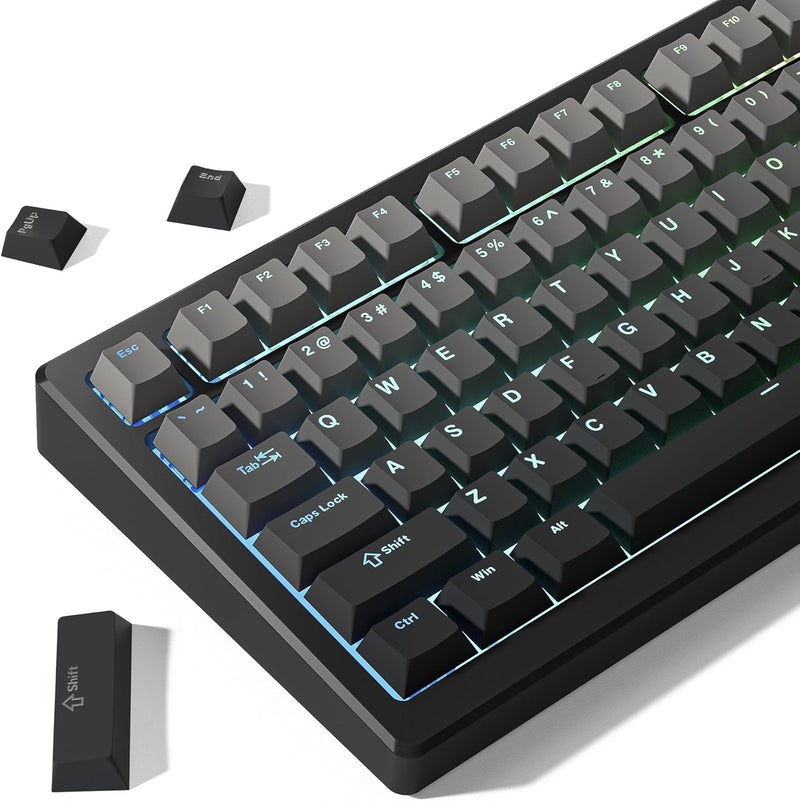 Womier Shine Through PBT Keycaps 60 75 100 Percent Cherry Profile, Custom Key Cap Doubleshot Keycaps Set, Universal Compatiability for Cherry Gateron MX Switches Keyboard, Gradient Gray - Image 1